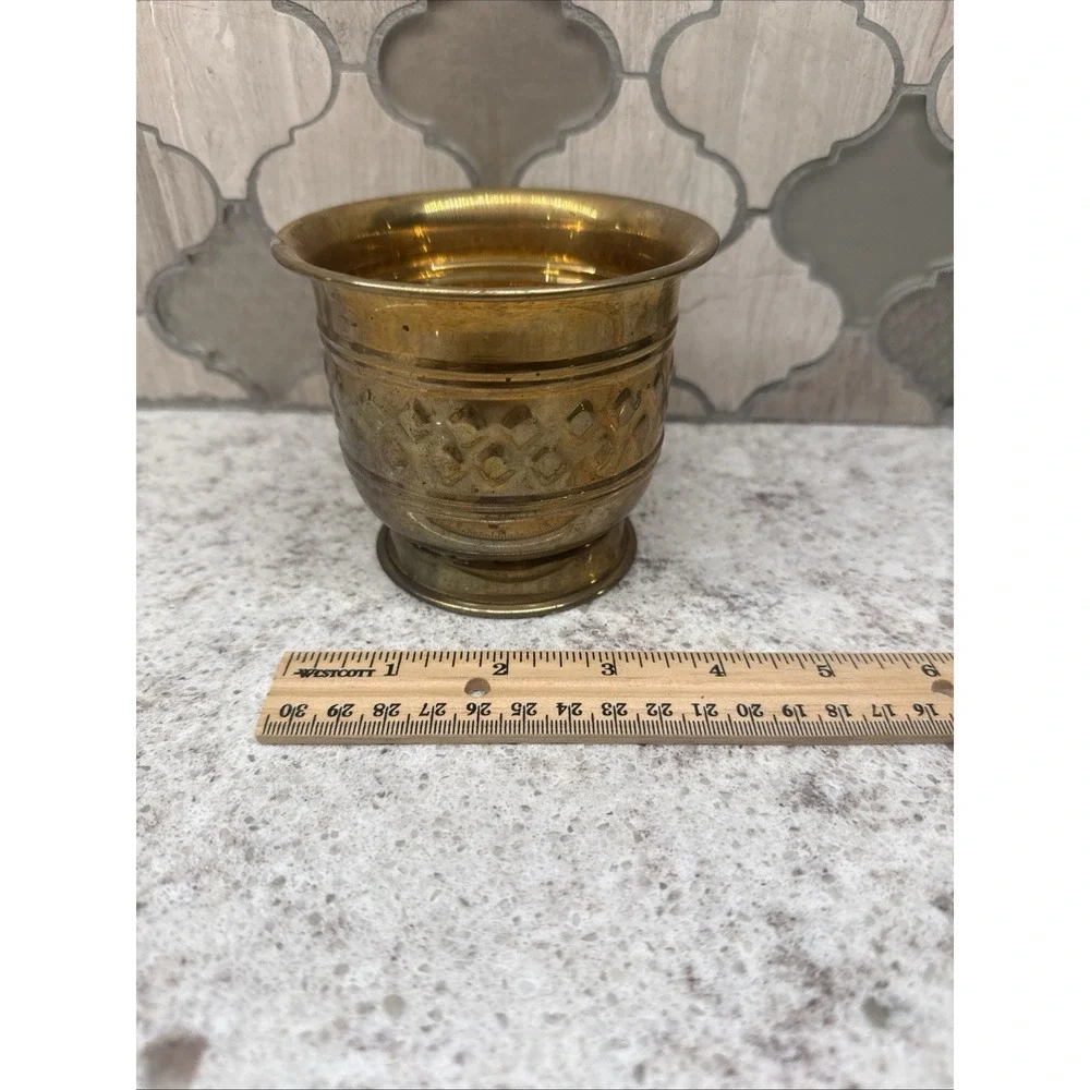 Vintage Solid Brass Embossed Diamond Shaped Small Planter Pot 4